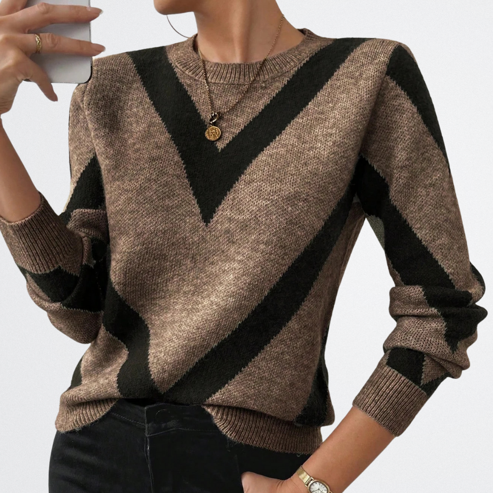 Amira - V-kötésű Kötött Pulóver