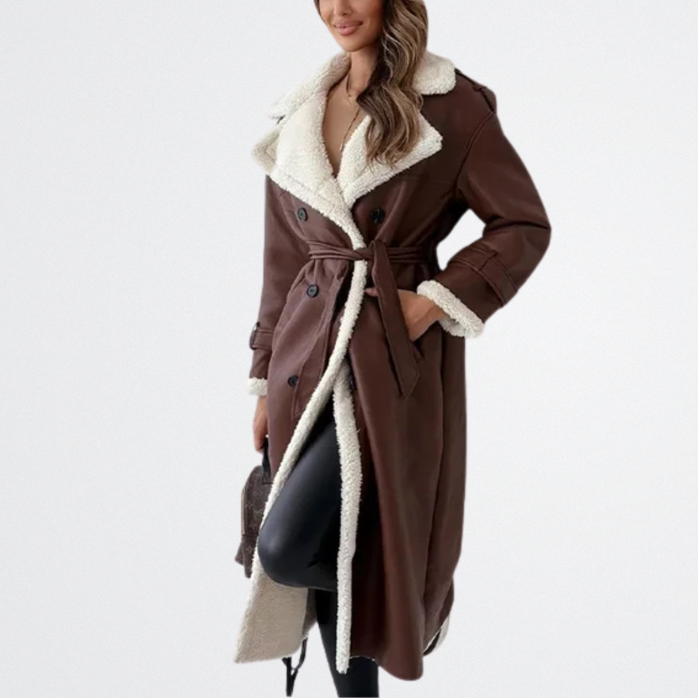 Roxanne - Bőrhatású Szőrme Öv Trenchcoat