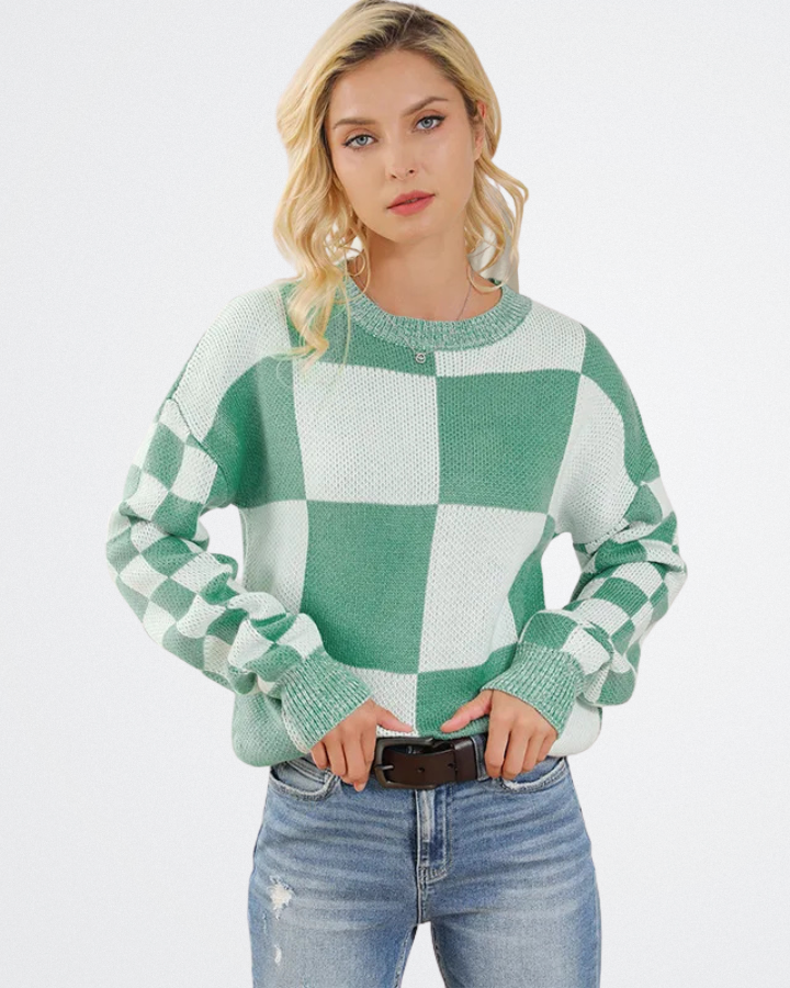 Noémi - Bézs Blokkmintás Pulóver