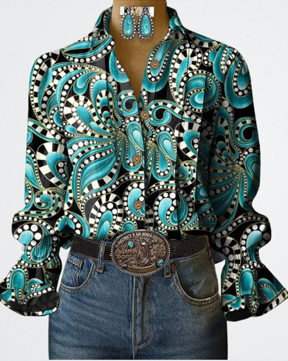 Serafina - Boho Luxe Nyomtatott Ing