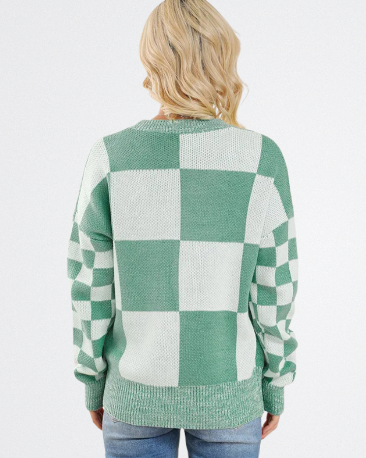 Noémi - Bézs Blokkmintás Pulóver