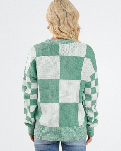 Noémi - Bézs Blokkmintás Pulóver