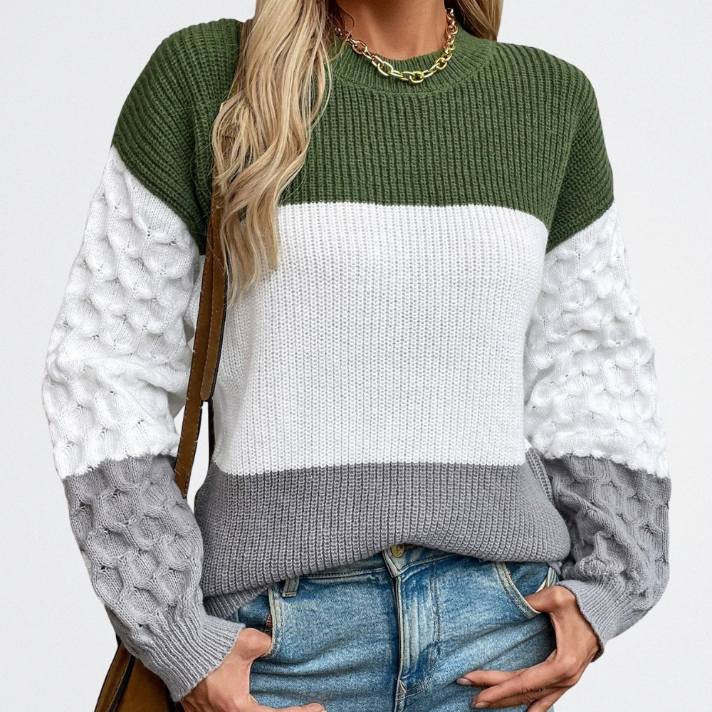 Dóra - Háromszínű Kötött Pulóver