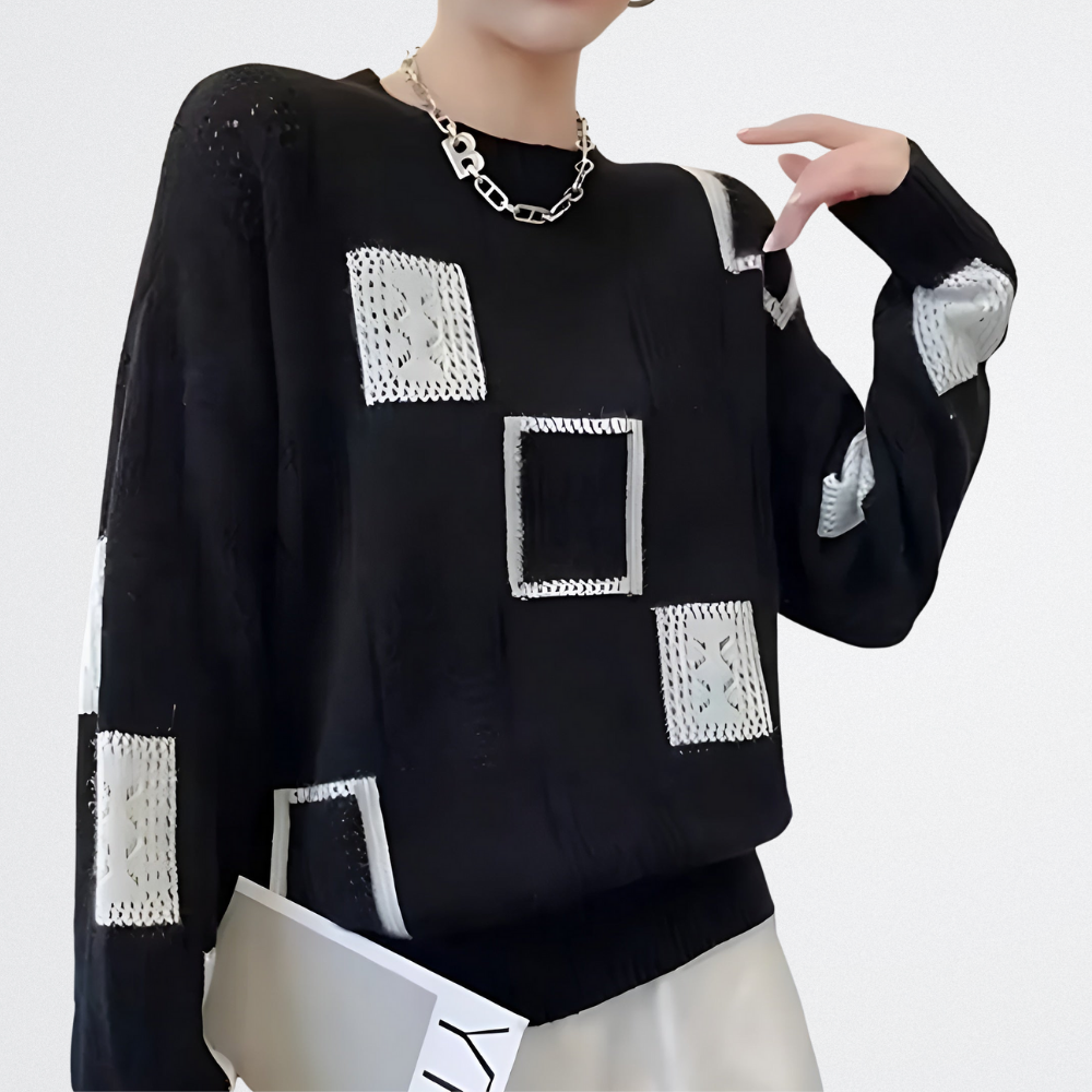 Elodie - Kontrasztos Kötött Pulóver