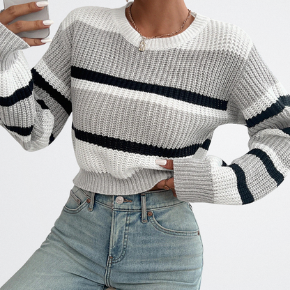 Lara - Csíkos Kötött Pulóver