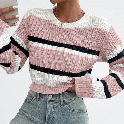 Lara - Csíkos Kötött Pulóver