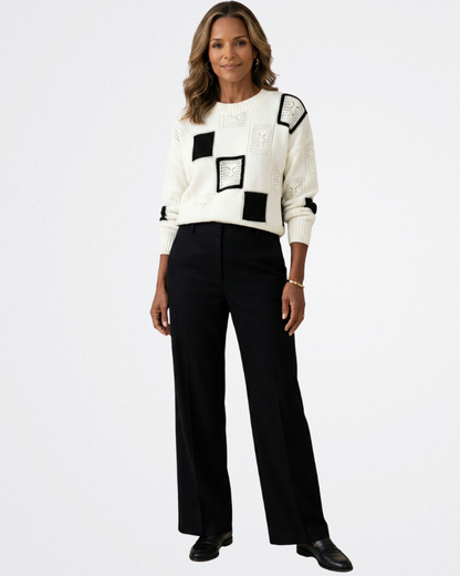 Elodie - Kontrasztos Kötött Pulóver